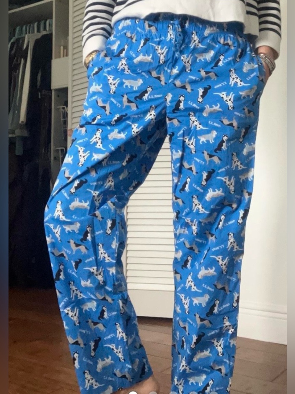 L.L. Bean Dog Print Pajama PJ Pants Size Large Loungewear Dalmatian Sleepwear